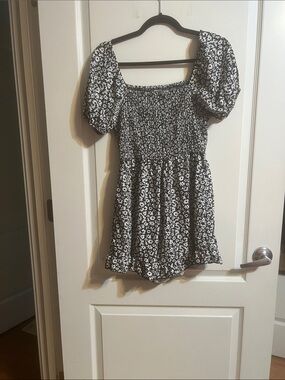 Black & White Floral Smocked Mini Dress